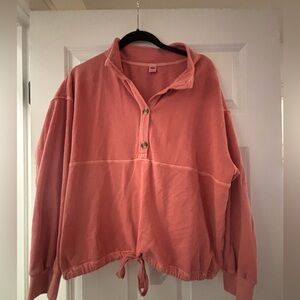 Old Navy Coral Pullover Half‑Button Sweatshirt